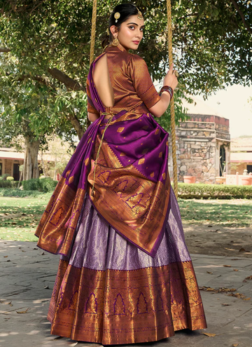 Captivating Jacquard Silk Lavender Zari Weaving Paithani Lehenga Choli